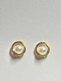 Faux Pearl Twisted Hoop Stud Earrings