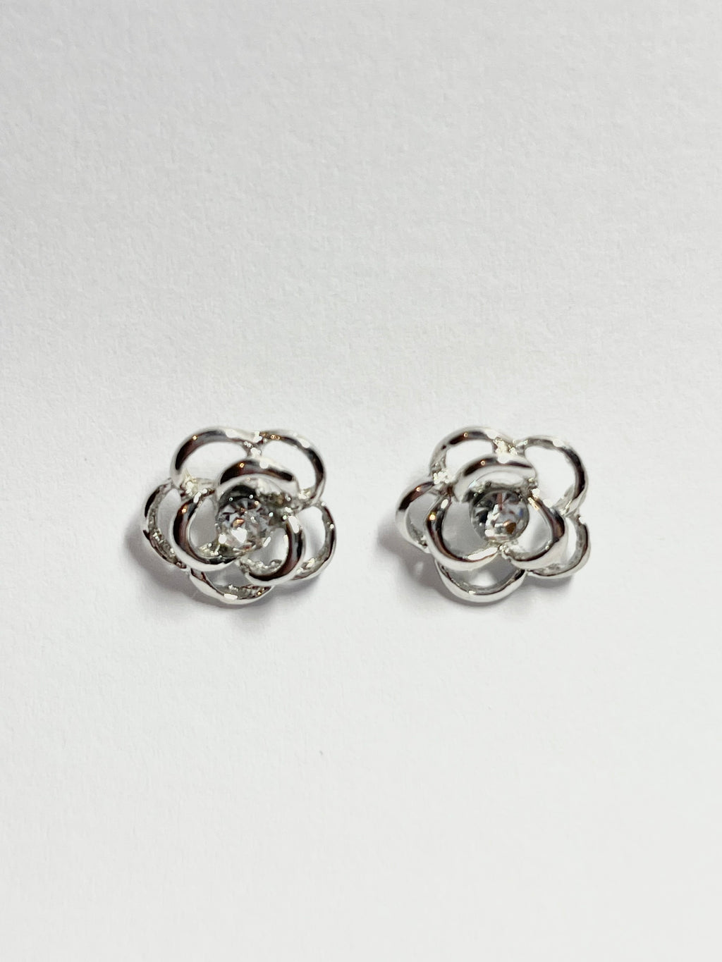Silver Floral Crystal Stud Earrings