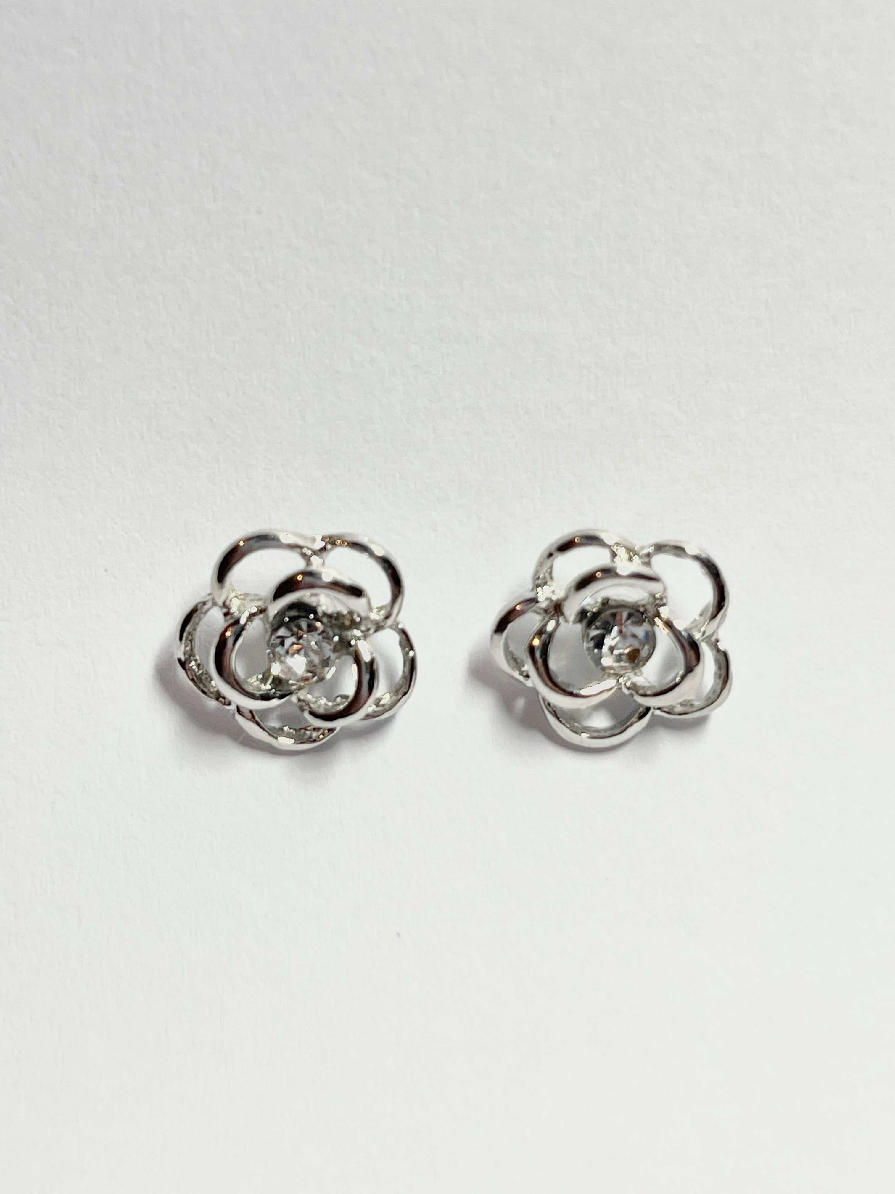 Silver Floral Crystal Stud Earrings