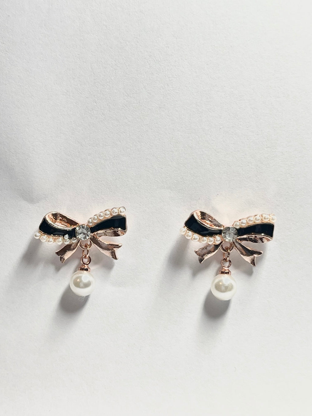Pearl Bow Charm Earrings