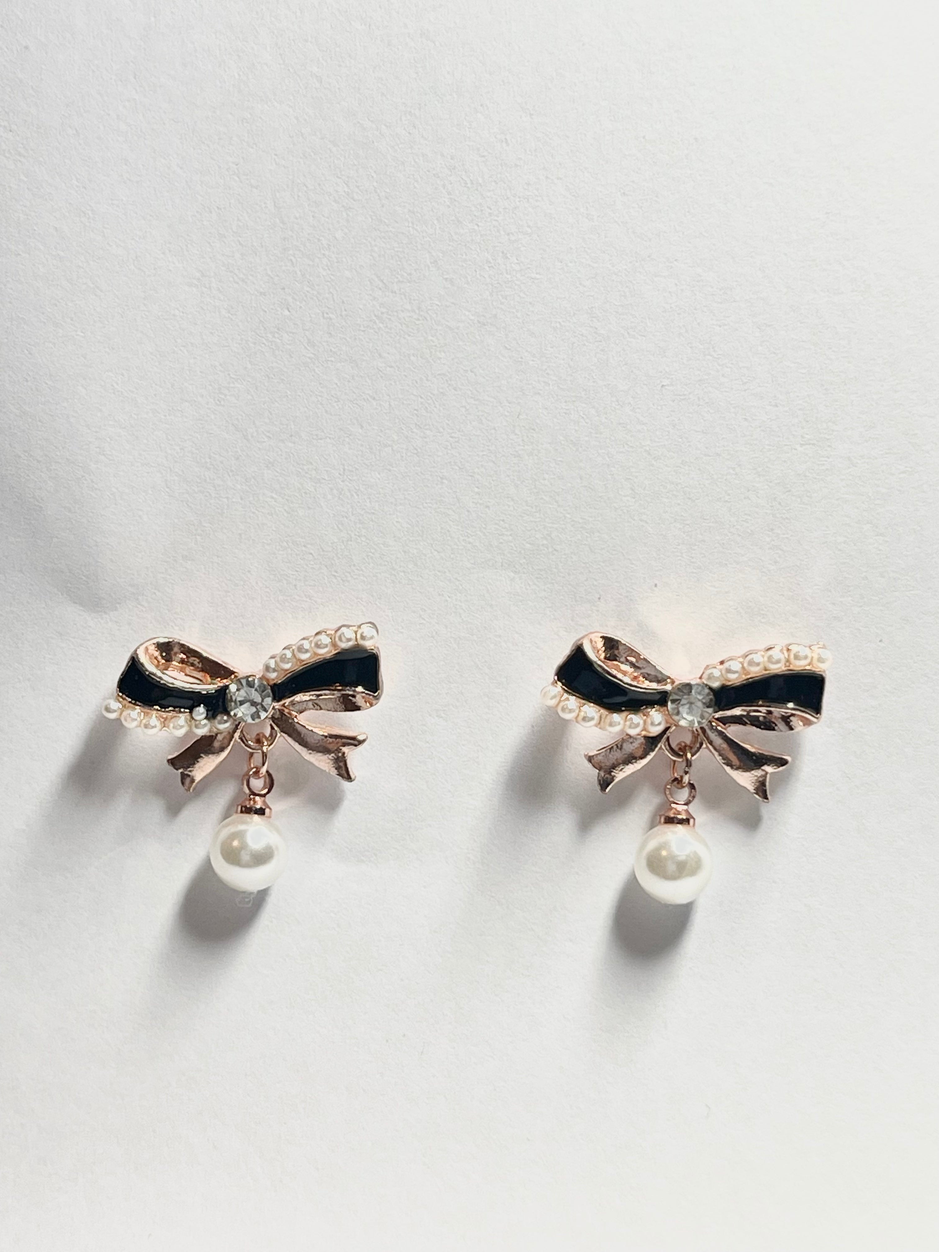 Pearl Bow Charm Earrings