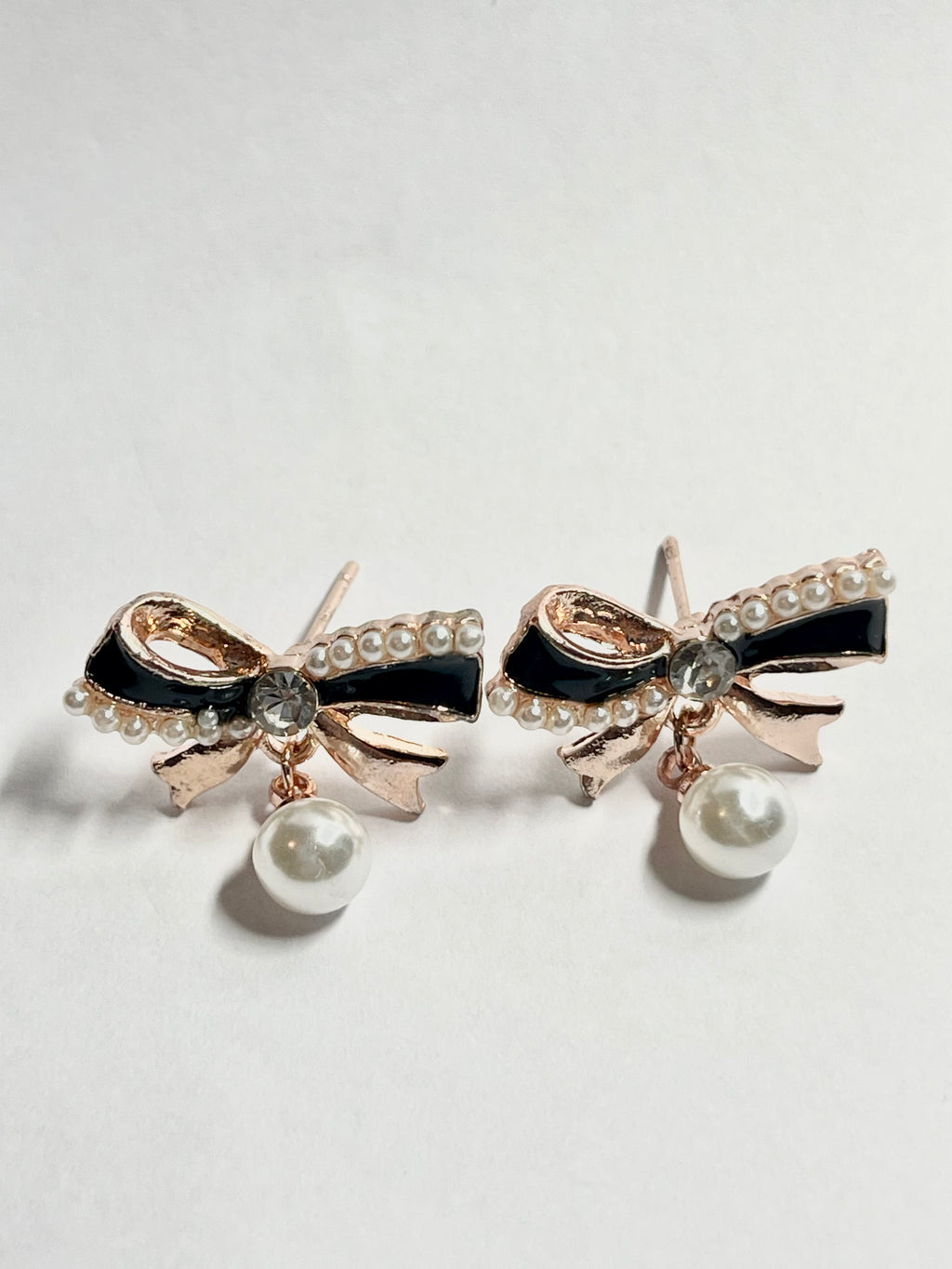Pearl Bow Charm Earrings