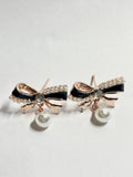 Pearl Bow Charm Earrings