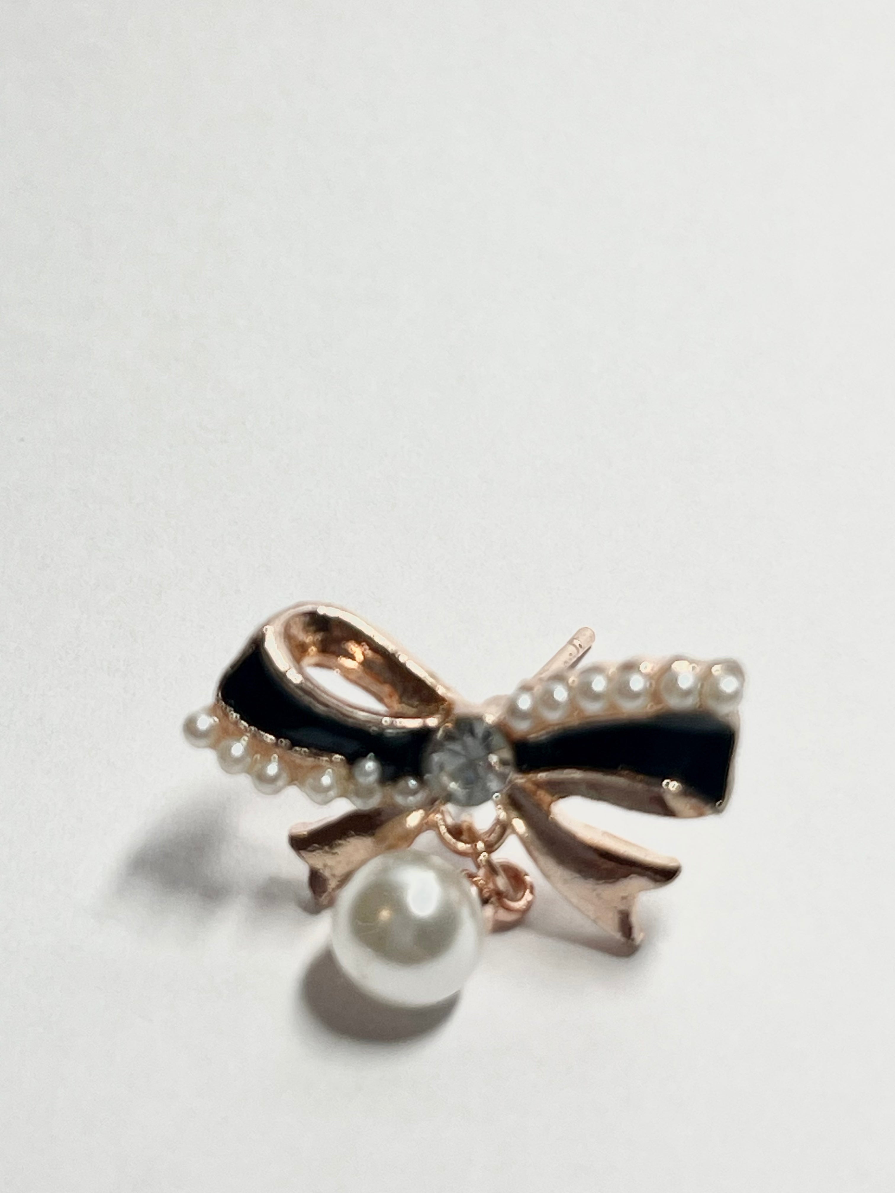 Pearl Bow Charm Earrings